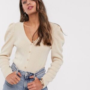 ASOS Cream cardigan with puff sleeve Size 4 NWOT